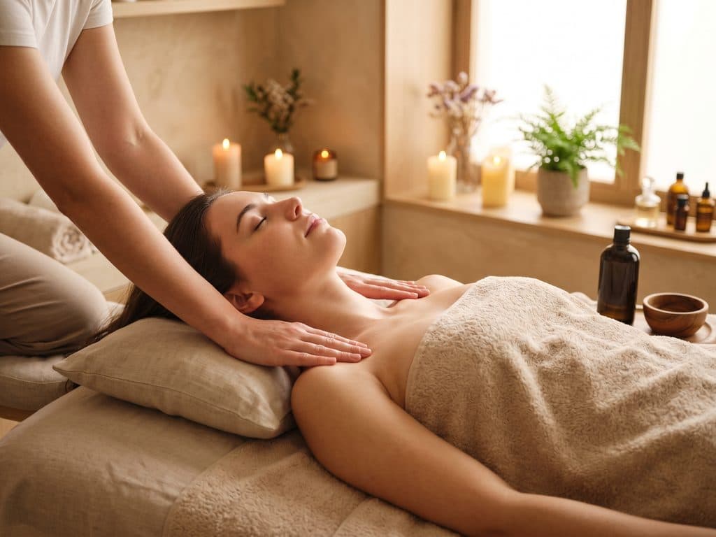 Sala de masaje relajante con aromaterapia en Masajes Santiago Stellae, Santiago de Compostela